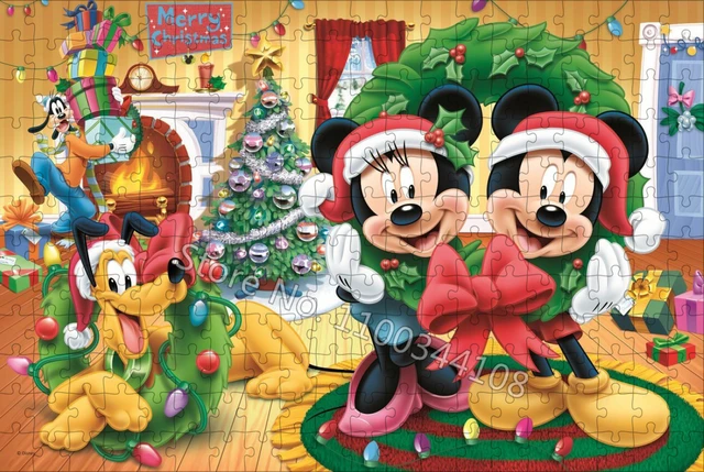 Disney quebra-cabeça de natal 300/500/1000 peças mickey e minne quebra- cabeças dos desenhos animados brinquedos artesanais para crianças presente  de ano novo - AliExpress