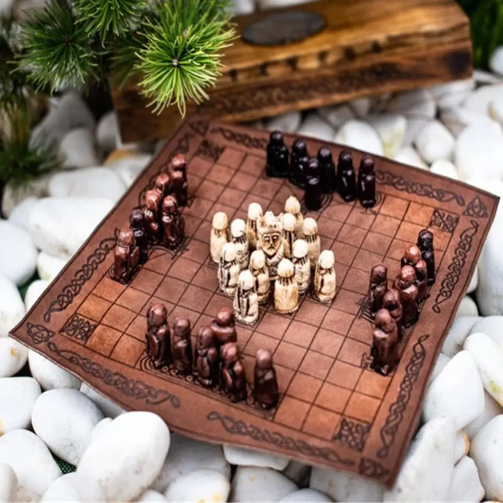 

Kids Adult Game Crafted Tabletop Backgammon Draughts Chessboard Viking Chess Set Resin Board Game