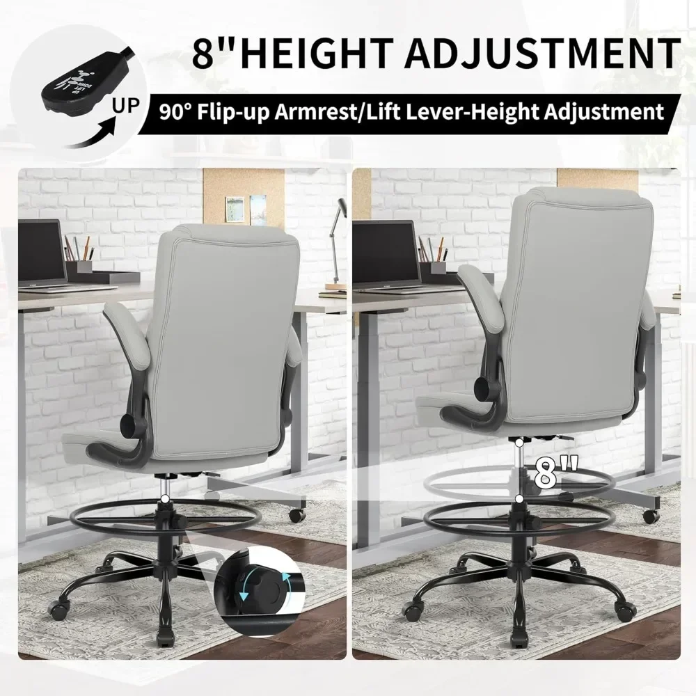 ergonomic adjustable height office chair with flip-up arms for standing desk use