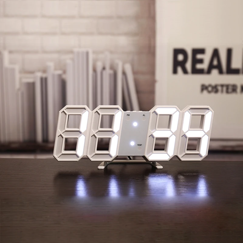 Modern LED Digital Wall Clock with 3D Display and Temperature Indicator