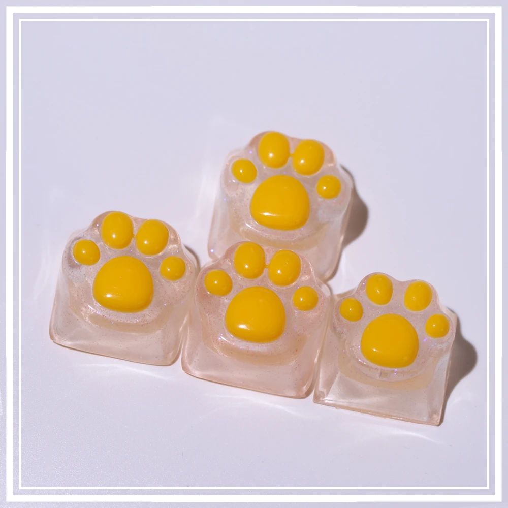 Purple Translucent Cat Paw Anime Keycap with Backlit RGB - Cute Kawaii Pink Cyan Custom ESC & WASD Cap