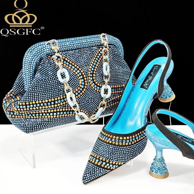 QSGDavid-Talons hauts pointus bleu ciel pour femmes, chaussures sexy pour dames, sac à assortir, escarpins italiens pour mariage, nouveautés, 2024 1