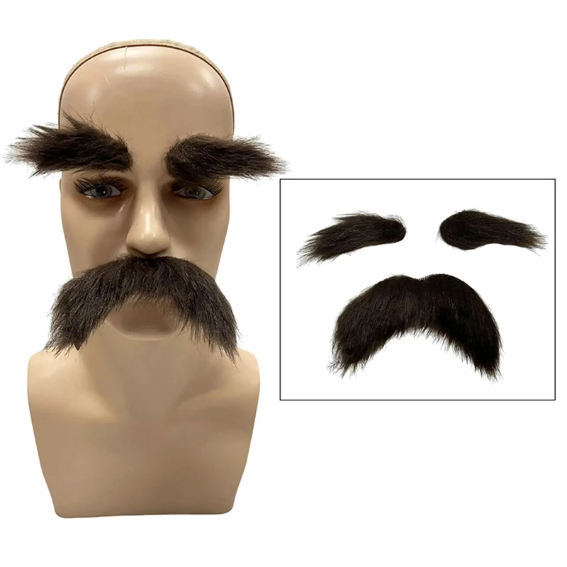 Halloween-Party, Unisex, gefälschter Schnurrbart und Augenbrauen-Set, selbstklebender gefälschter Bart, Kostüm, Cosplay-Requisite für Maskerade, Theaterbühne