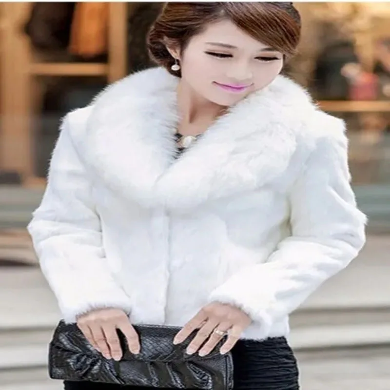 Autumn And Winter Loose Short Casual Coat Fashion Ladies Faux Fox Collar Temperament Rex Rabbit Faux Coat Women