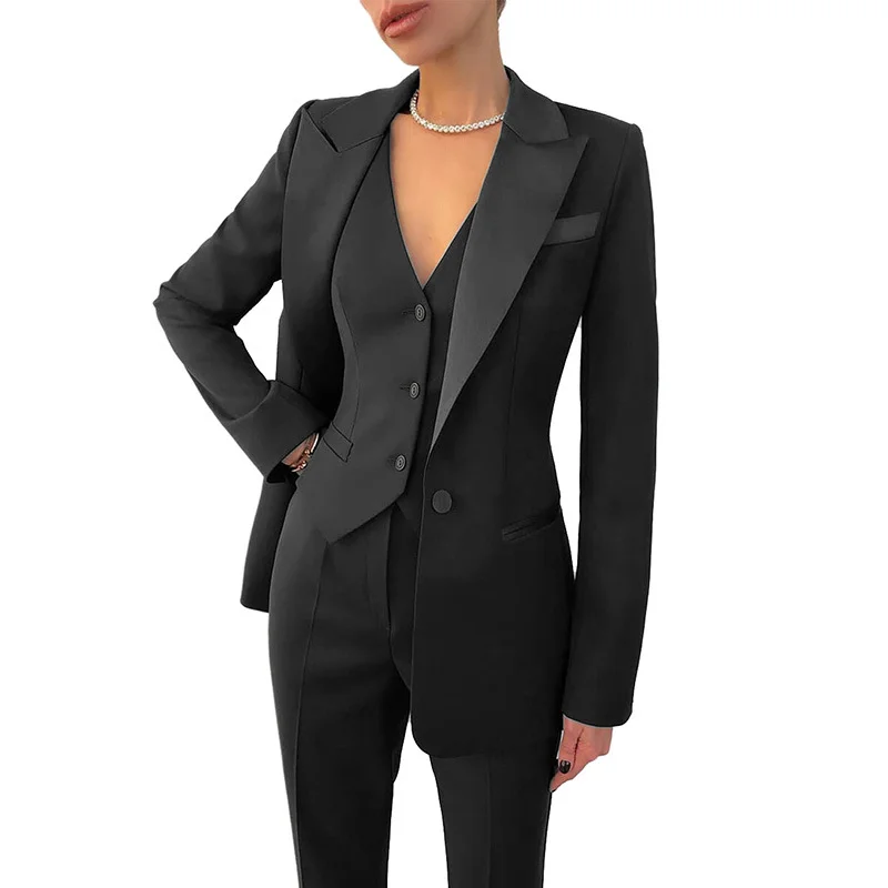 

2023 Fashion Simple White Women Suits 3 Piece Business Formal Work Wear Office Ladies Jacket Casual Blazer +Pants +Vest Sets New