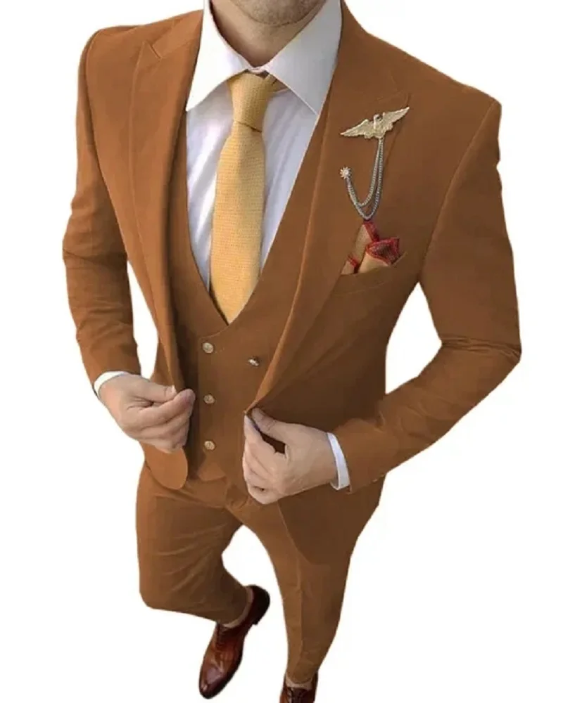 12 Colors Formal Business Men Suit Costume Homme Tuxedos For Wedding Bridegroom 3 Pcs Prom Slim Fit Blazers Jacket Pant Vest