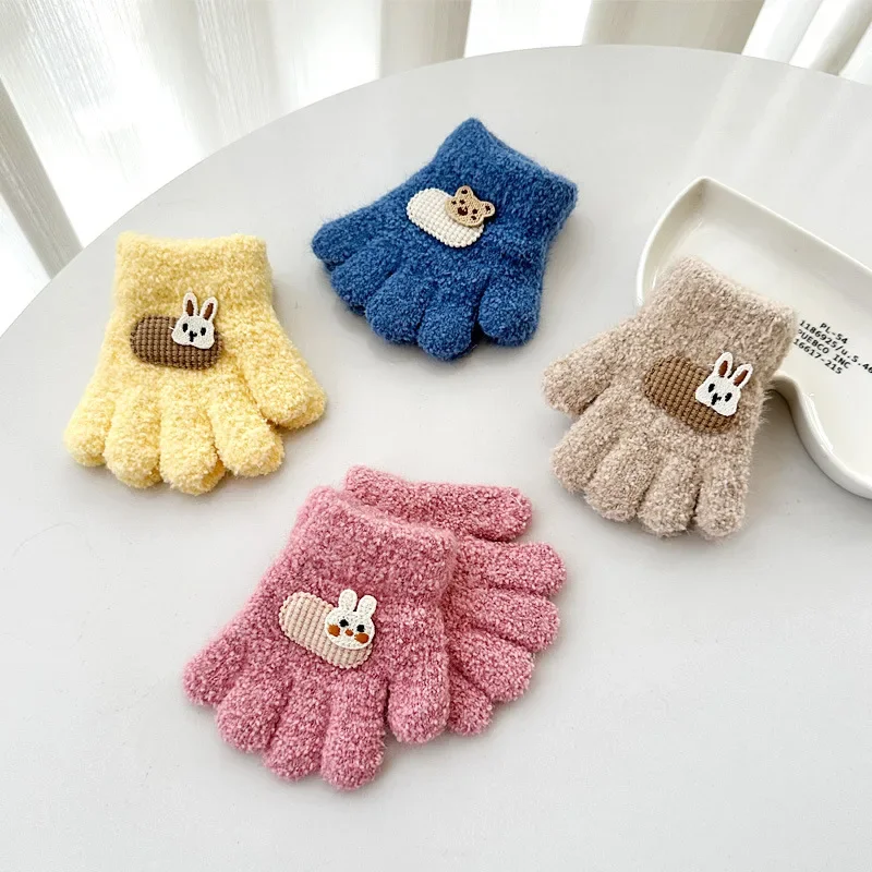 1-3Y Children Gloves Autumn Winter Warm Thicken Boys Girls Baby Riding Mittens Cute Cartoon Kid Kindergarten Five Fingers Mitten 2
