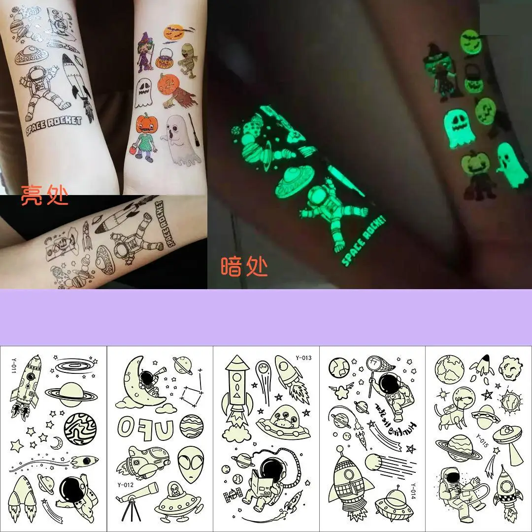 

5/10pcs Spacecraft Luminous Children Tattoo Sticker Cute Creative Temporary Tattoo Sticker Moon Astronaut Cartoon Tattoo Sticker