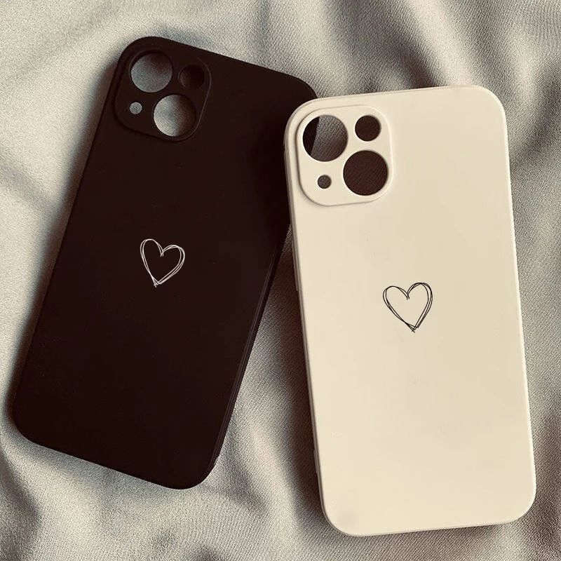 Simple Cute Love Heart Couple Phone Case For iPhone 16 Pro Max 17 14 15 11 13 12Mini XR XS 8Plus Kawaii Soft Silicone Cover Bag