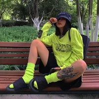 Classic Unisex Solid Color Knitted Socks For Men Women Casual Couples Socks Fluorescent Color Sock Hosiery Sox 36-43 2