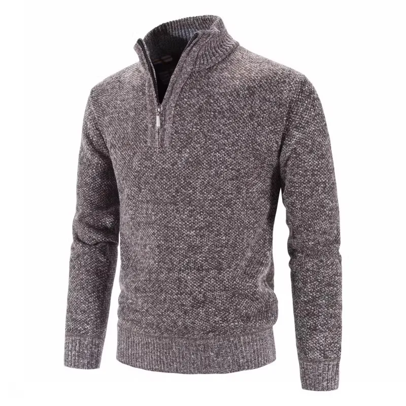 Autumn Winter Thick Knitted Sweater Men Pullovers Solid Color Zipper Mock Neck Slim Fit Knit Pullovers Men Causal Sweater Man 2