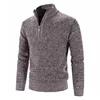 Autumn Winter Thick Knitted Sweater Men Pullovers Solid Color Zipper Mock Neck Slim Fit Knit Pullovers Men Causal Sweater Man 2