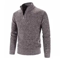 Autumn Winter Thick Knitted Sweater Men Pullovers Solid Color Zipper Mock Neck Slim Fit Knit Pullovers Men Causal Sweater Man 2