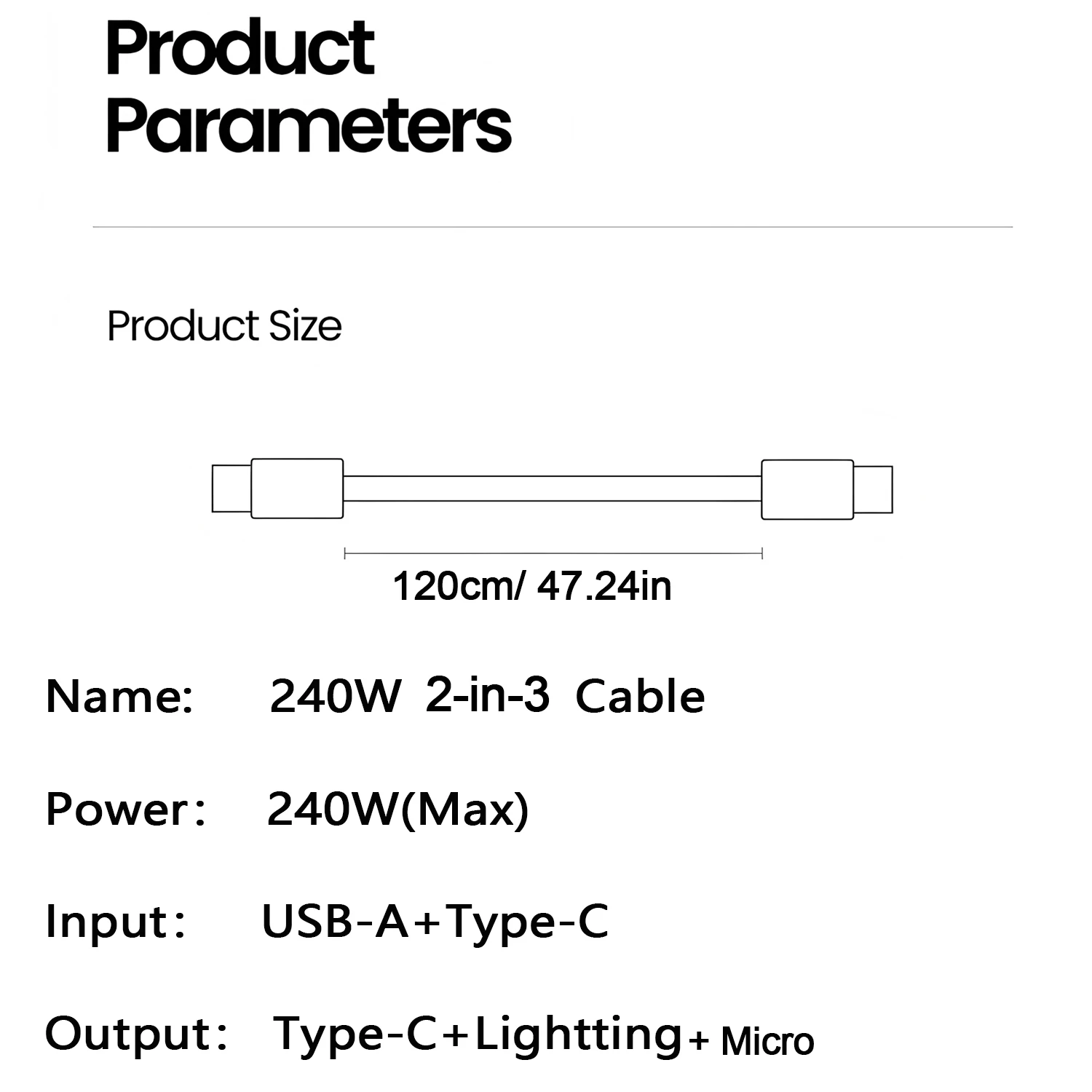 รูปสินค้า สายชาร์จ USB-C 3 ฟังก์ชัน ชาร์จได้ทุกแบรนด์