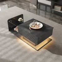 Table basse, noir brillant, table d'appoint, table basse avec plateau en verre et effet LED, avec plateau en verre 5