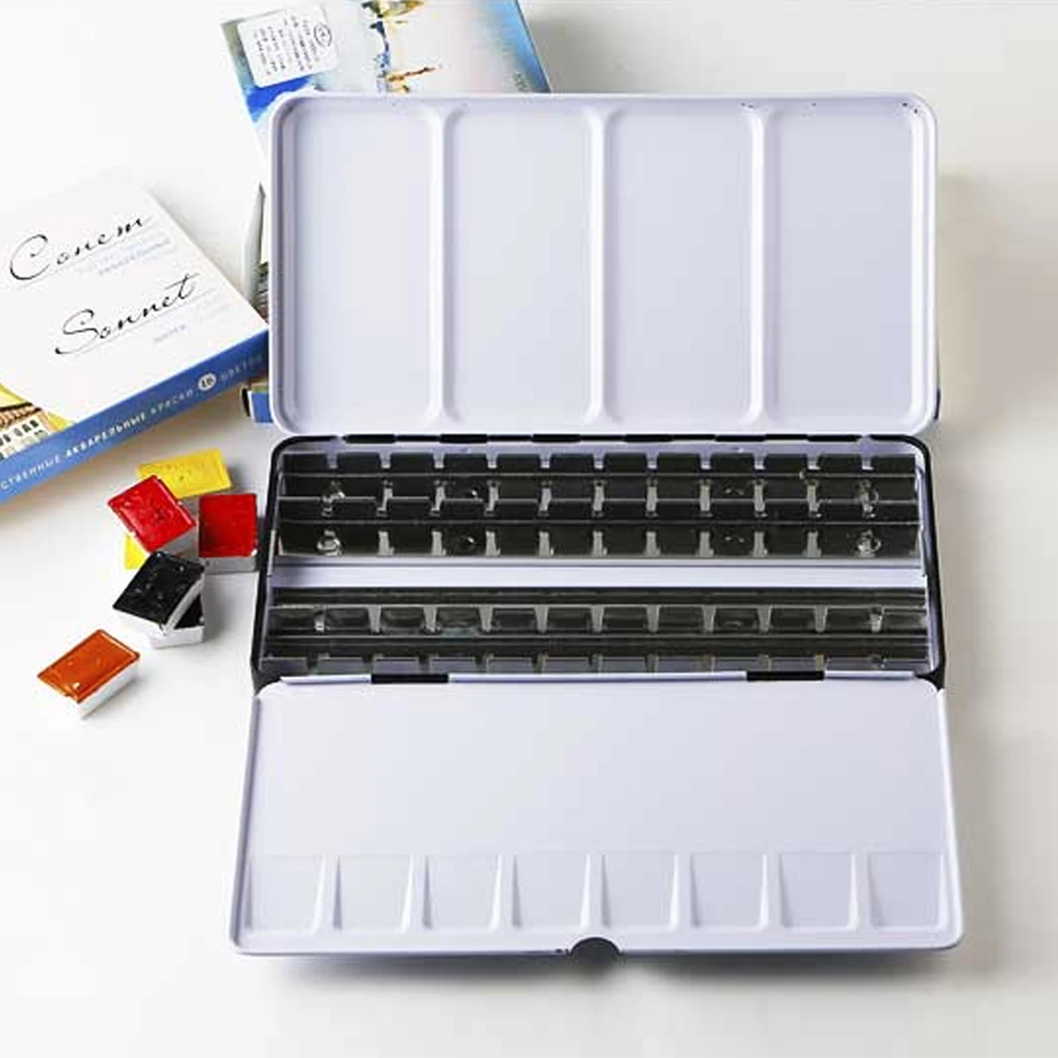48 Gird Empty Watercolor Tins Pans Palette Paint Case Box with 48pcs Half Pans for Artist Student Beginners Painting Box Palette