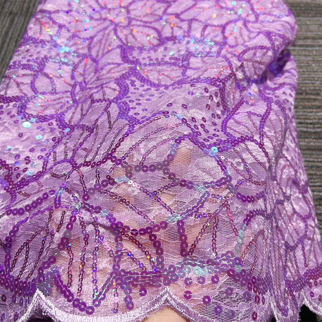 

Purple 5 Yards Embroidered African Sequin Lace Fabric Exquite Bridal Wedding French Lace Dubai Guipure Sequence Nigerian Fabric