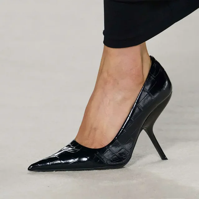 Brand Fashion Show Silvery 9cm High Heel Spring Autumn New Irregular Heels Black Red Pointed Sexy Women's Single Shoes Size 43