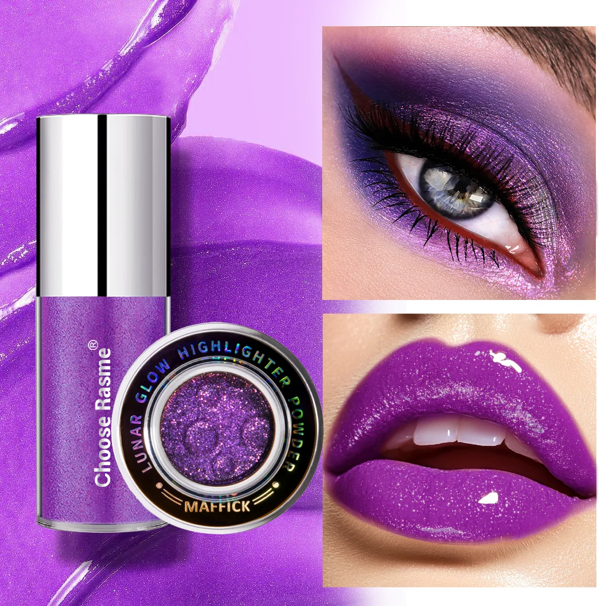 Purple Pearl Lip Color Eyeshadow Set Lipstick Shining Charming Lip glaze lasting PROM portable