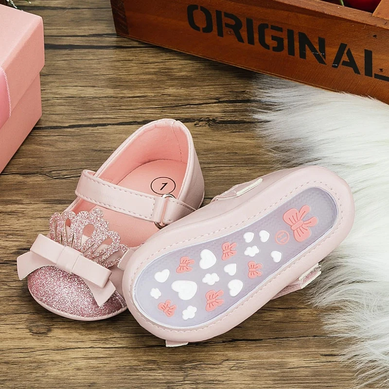 

Baby Girls Sweet Princess Shoes Sandals Newborn Cute Crown Bowknot Shoes Anti-slip First Walkers Infant Toddler Walking Shoes