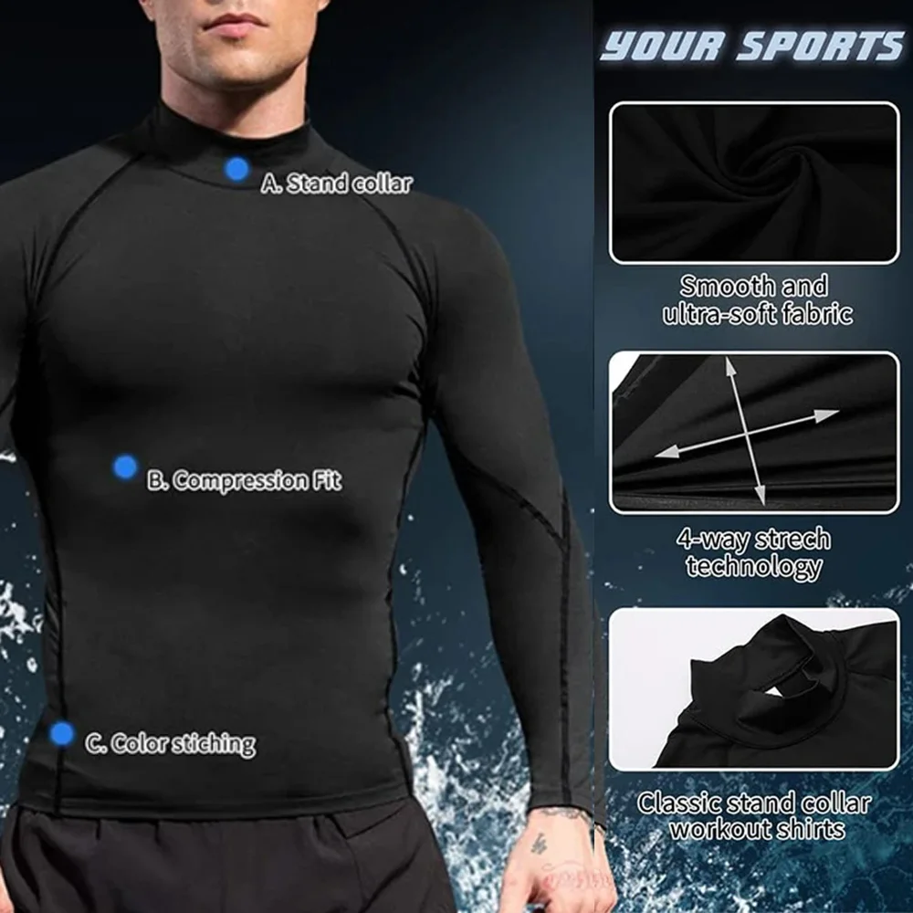 2024 Autumn Slim Pullover Thermo Shirts Long Tops Clothes T-shirt Men Winter Thermal Warm Sleeve Thickened Compression Shirt Man 5