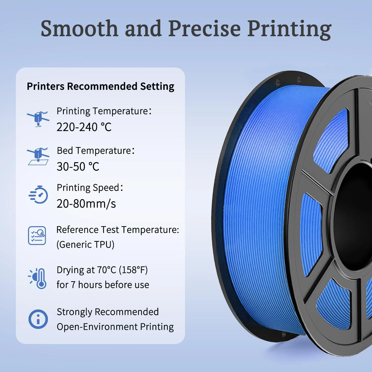 TPU 필라멘트 1.75mm, 95A 소프트 3D 프린터 필라멘트, 200g/250g/500g/1000g 선택 가능 스풀, 대부분의 FDM 프린터에 호환 가능