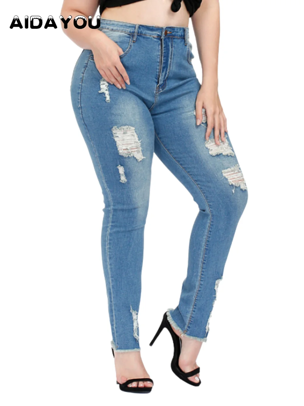 

Women's Jeans Ripped Plus Size Mom Jean Distressed Boyfriend Big Size Jean Tapperd Stretchy Elastic Waist Denim Pants ouc711