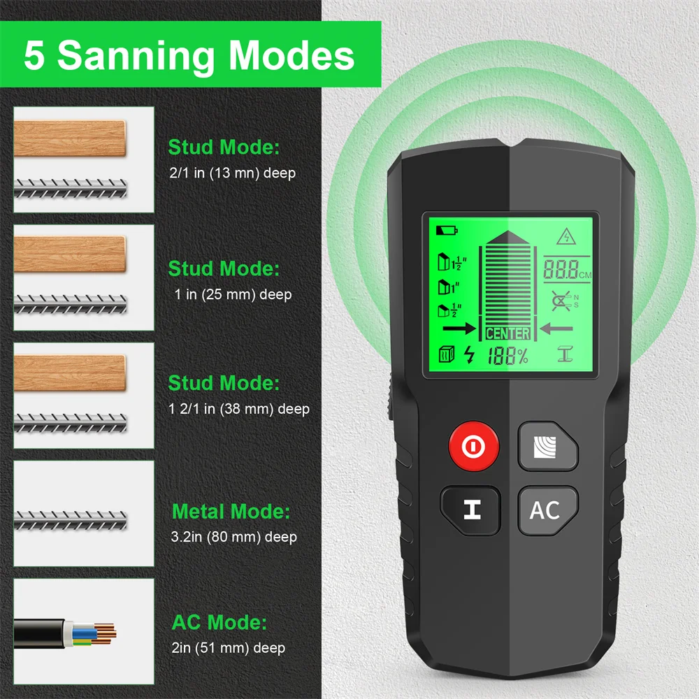 5 In 1 Professional Electronic Wall Detector Handheld Metal Detector Electric Wall Finder Scanner for Wire Detect Metal Seekers 2