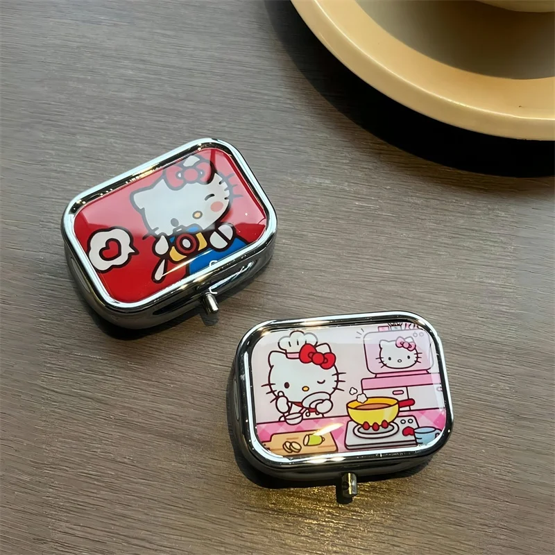 

Sanrio Anime Hello Kitty Portable Jewelry Box Kawaii Medicine Box Jewelrys Organizer Multi-function with Mirror Storage Box Gift