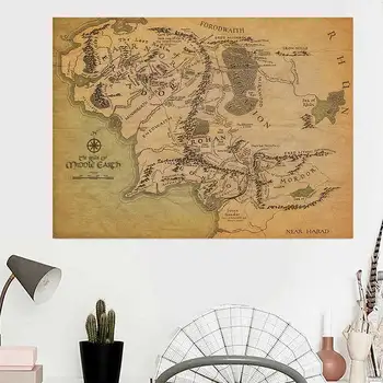 반무 미들 어스 레트로 하라드 도시 지도 벽 아트 포스터, 빈티지 지도 벽 캔버스 그림, 거실 홈 장식