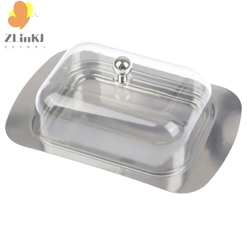 Butter Dish Box Container Cheese Bread Storage Tray See-through Lid 1pcs
