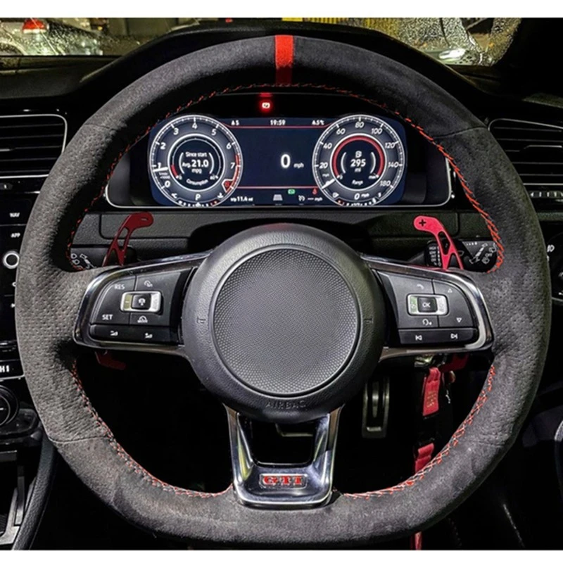 Чехол рулевого колеса автомобиля для Volkswagen VW Golf R MK7 Golf 7 GTI VW Polo GTI Scirocco 2015 2016, черная замша, натуральная кожа