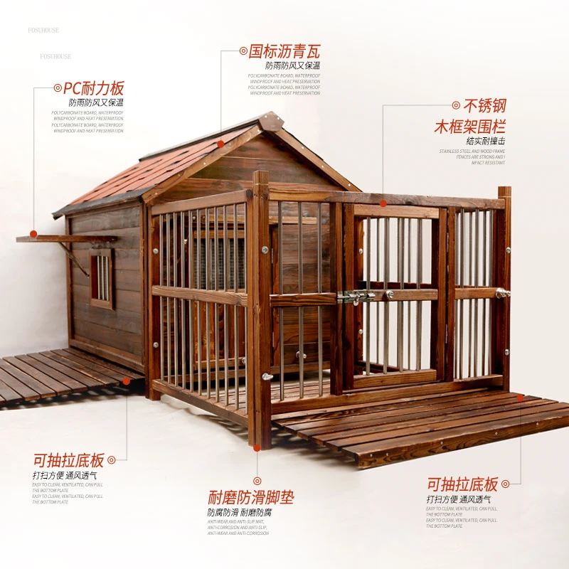 Home Solid Wood Dog Houses Outdoor Rainproof Pet Kennel Indoor Winter Warm  Dog House Large Dog Waterproof Four Seasons Universal