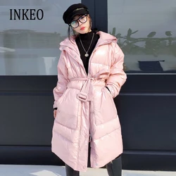 Women Bright Down jacket Winter New arrival Hooded Female Long Outwear Oversized Fashion Thick Warm Coat Chic Cheap INKEO 9O117