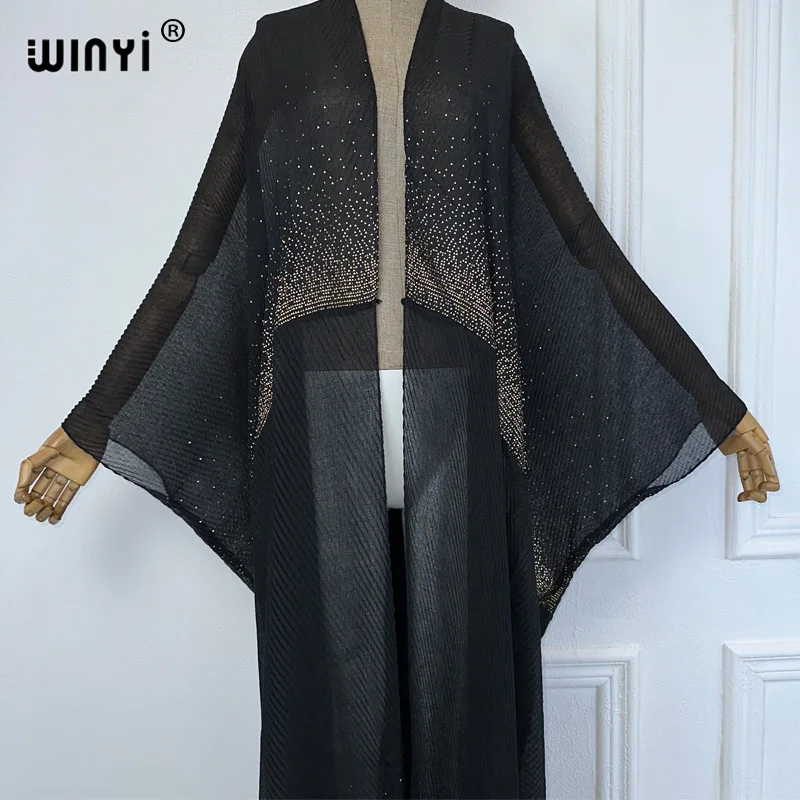 WINYI 여름 기모노 복장, 아프리카 핫 스탬핑 가디건, 비치 커버업 원피스 가디건, 여성 비치웨어, 2024 아바야, 두바이 럭셔리