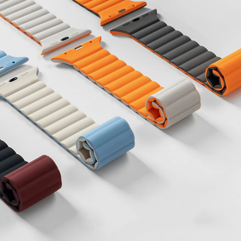 실리콘 루프 마그네틱 스트랩 애플 워치 밴드용 44mm 40mm 45mm 49mm 41mm 38mm 42mm 팔찌 아이워치 시리즈 8 3 5 4 SE 6 7 울트라