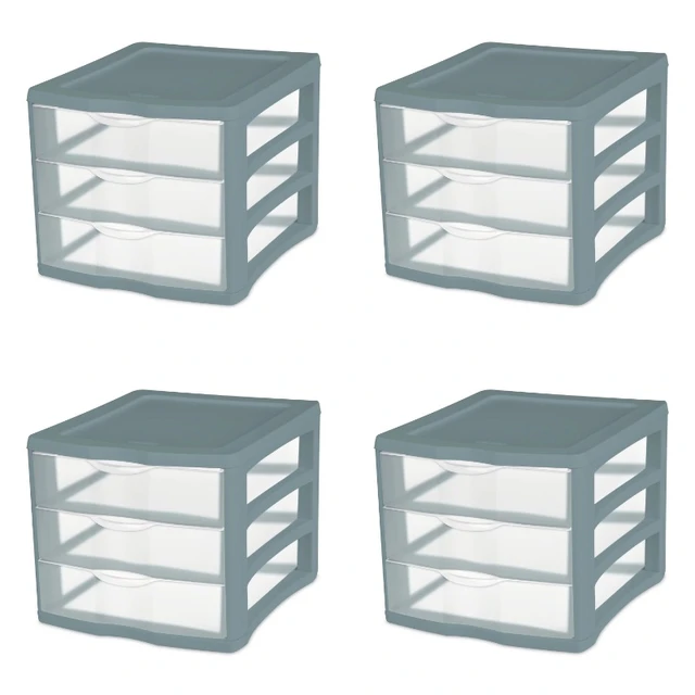 Sterilite Plastic 3 Drawer Unit Blush Pink Set of 4 , Sterilite Storage