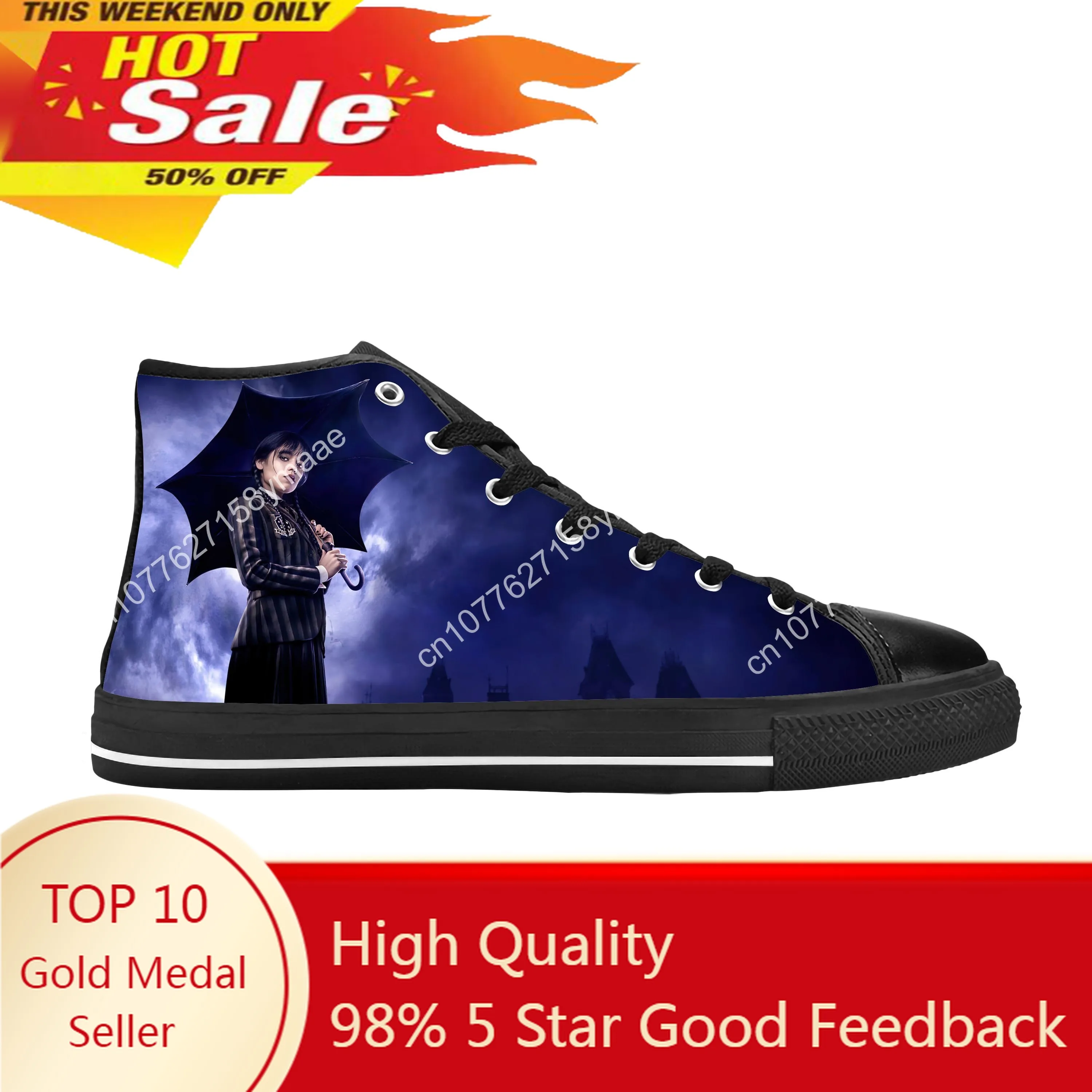 

Hot Wednesday Addams TV Anime Cartoon Manga Comic Casual Cloth Shoes High Top Comfortable Breathable 3D Print Men Women Sneakers