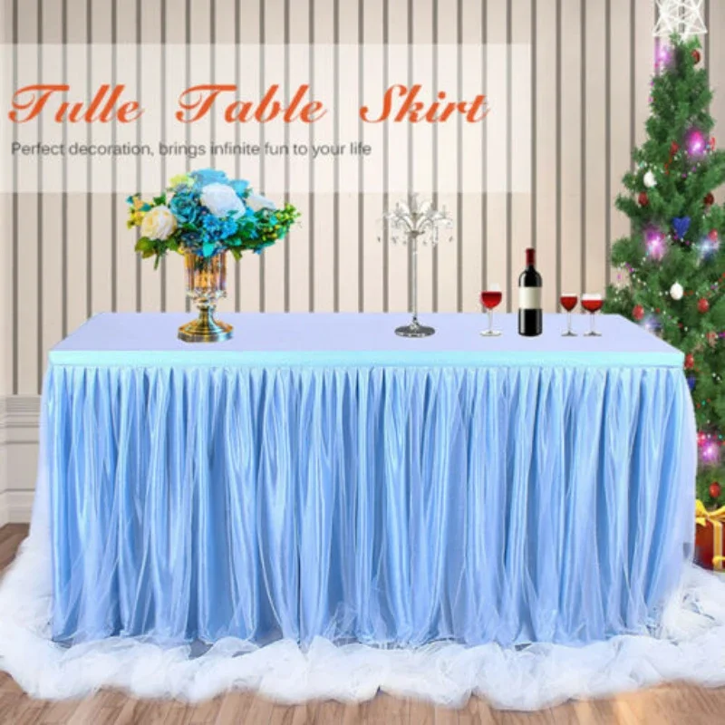 Chic Table Skirt with Tutu Mesh Layers for Wedding Ceremony Party Sweetheart Table Decoration Mesh Tablecloth