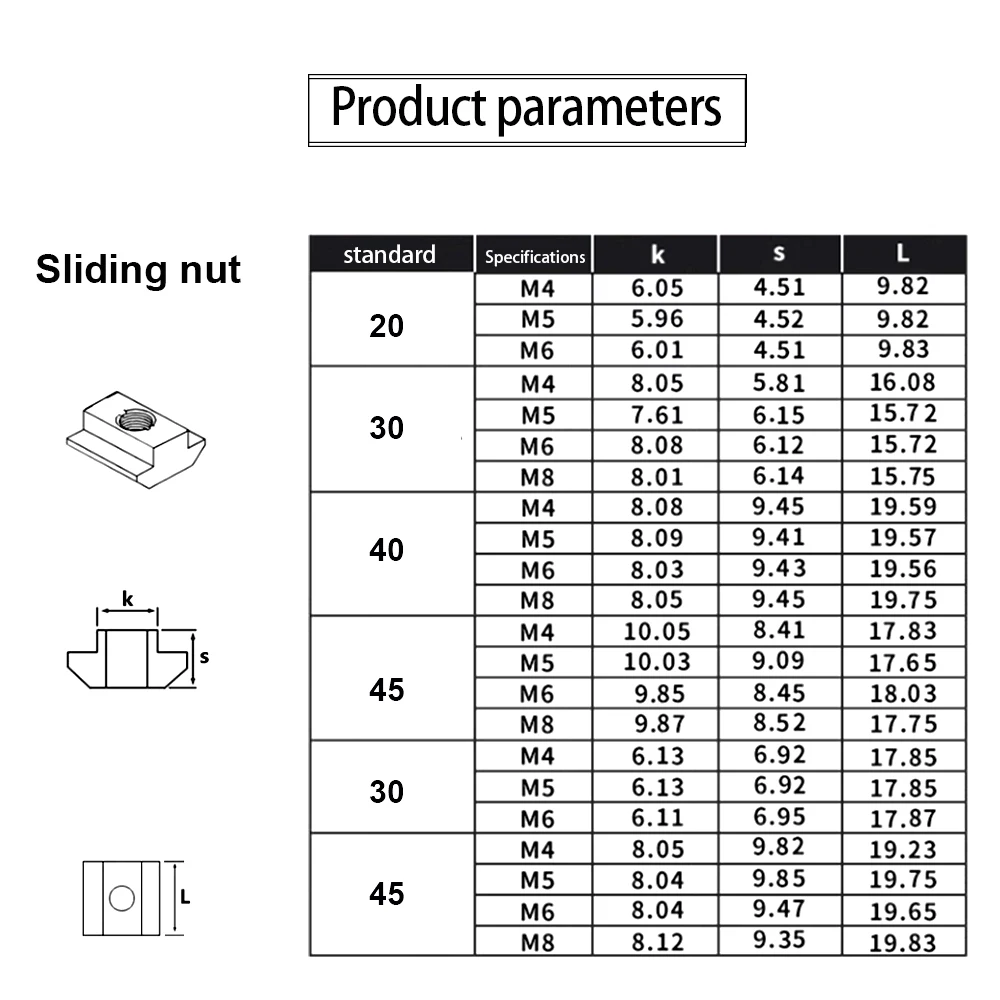 T Block Sliding Nut M3 M5 M6 M8 Zinc/Nickel Plated Roll in Spring T-nut With Ball 5-10pcs For 20 30 40 45 Aluminum Profile Slot