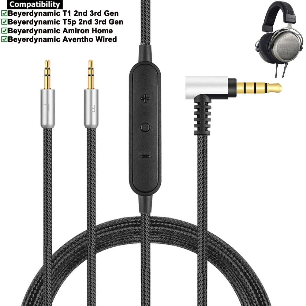 Dual Aux 3.5mm Replacement Braided Cable Extension Cord For Beyerdynamic T1 T5p 2nd 3rd Gen Amiron Home Aventho Wired Headphones