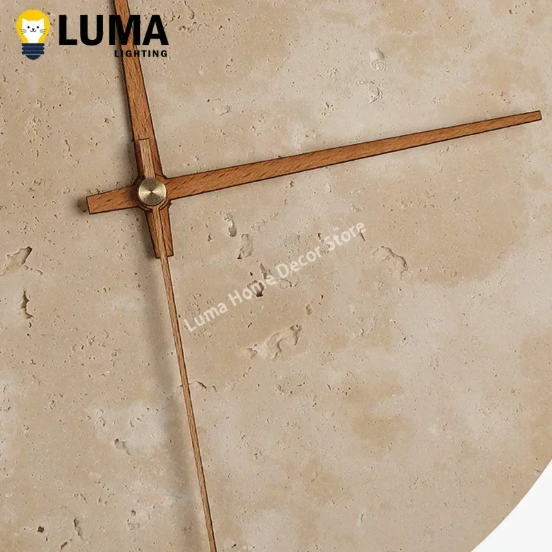 Luma Wabi-Sabi Yellow Travertine Wall Light, Round Shape Natural Stone Clock for Interior Living Room Bedroom Home-Application