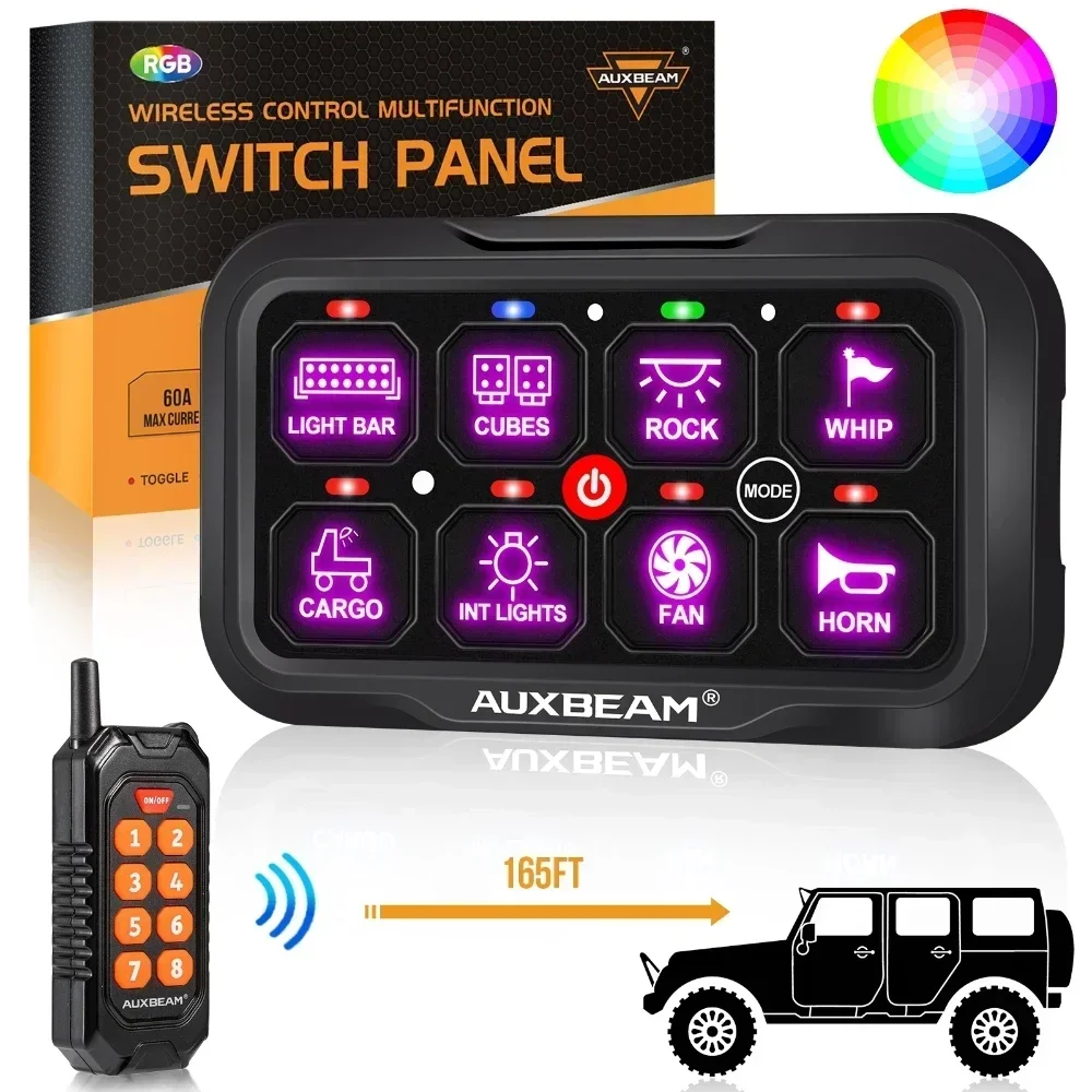 AUXBEAM 8 Gang スイッチパネル コントロールパネル BA80 Auxbeam 8ギャング スイッチパネル BA80 自動調光機能付き LED タッチ