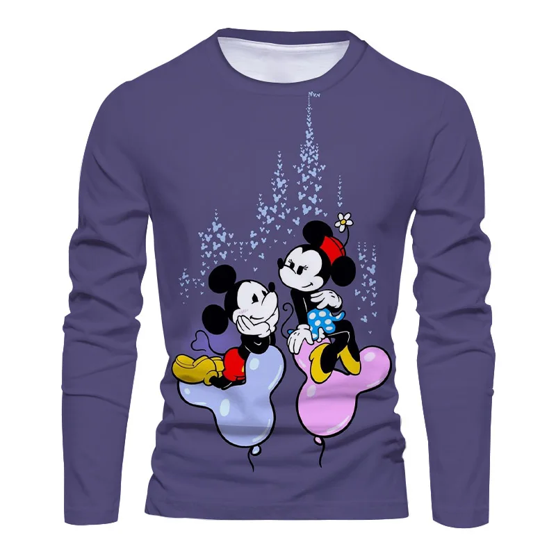 2025 Autunno Moda Disney Brand Stitch e Mickey Anime Stampa 3D New Street Casual Trend T-shirt da uomo girocollo a maniche lunghe 2