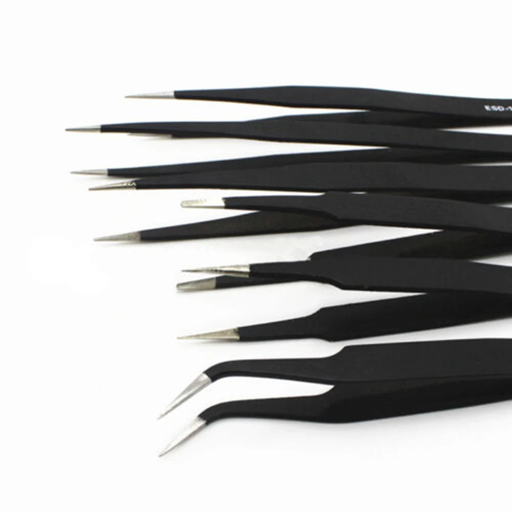 Premium Stainless Steel Anti Static Tweezers Kit 6pcs Maintenance Tool Set for Precision Work and Jewelry Making