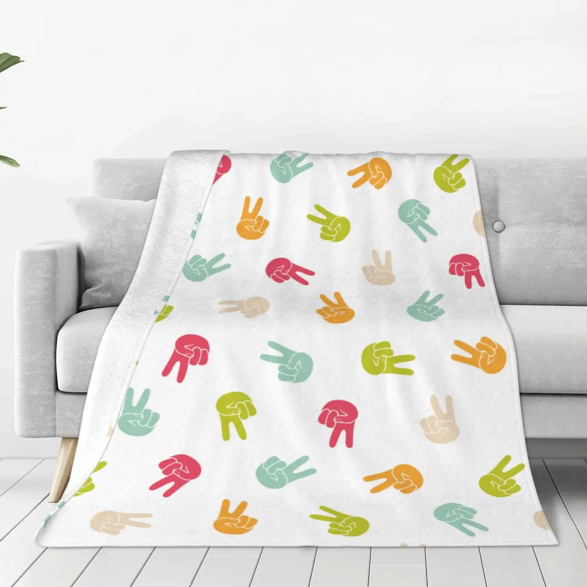 

Colorful Hands Gesture Blankets Fleece Printed Breathable Super Warm Throw Blanket for Sofa Office Rug Piece