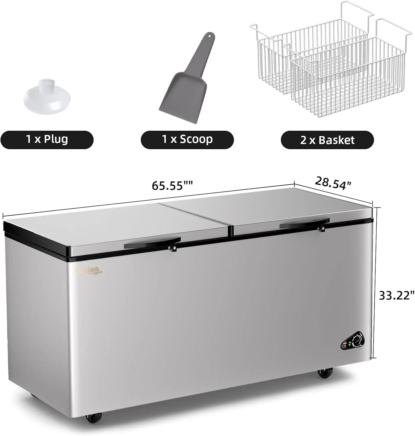 Ft Chest Freezer - Large Commerical Deep Freezer with Removable Baskets - Top Open Door Compact Freezer w/Adjustable Temperature 5