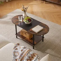 Mid Century Modern Coffee Table, Rustic Coffee Table Unique Color Contrast Design, 2-Tier Center TV Table 35x16x17in Rustic 2