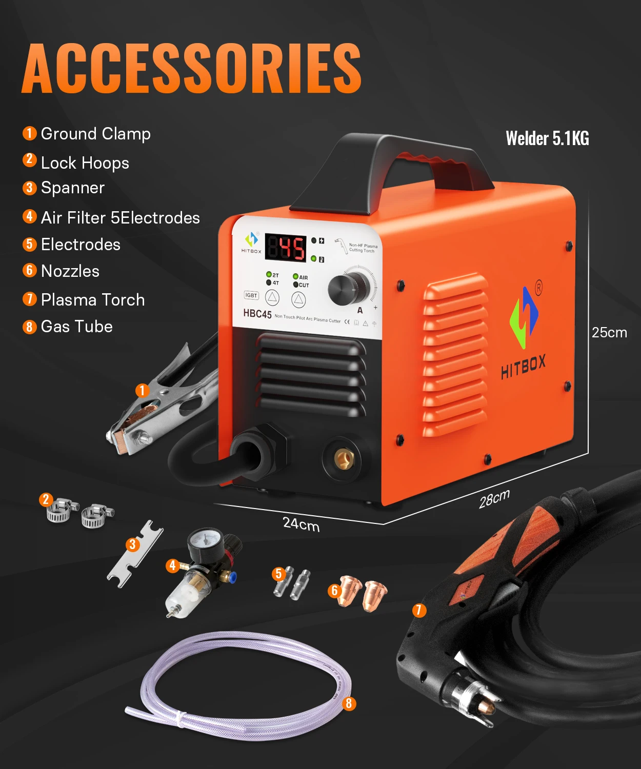 HITBOX Plasma Cutter HBC45 Non-contact, Non-high Frequency Plasma Cutting Machine With Digital Display, 45A 220V Inverter 6