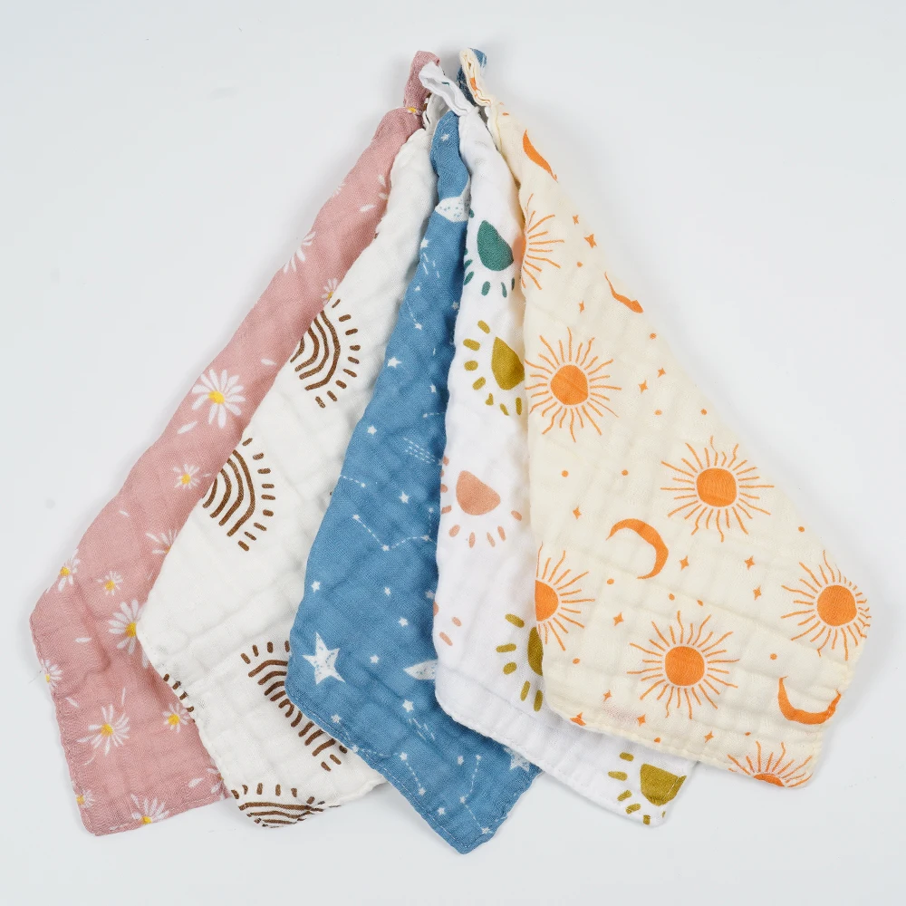 HappyFlute 25*25CM Double-Sided Available Super Skin-friendly&Breathable Cotton Baby Multi-purpose 5Pcs Square Towel